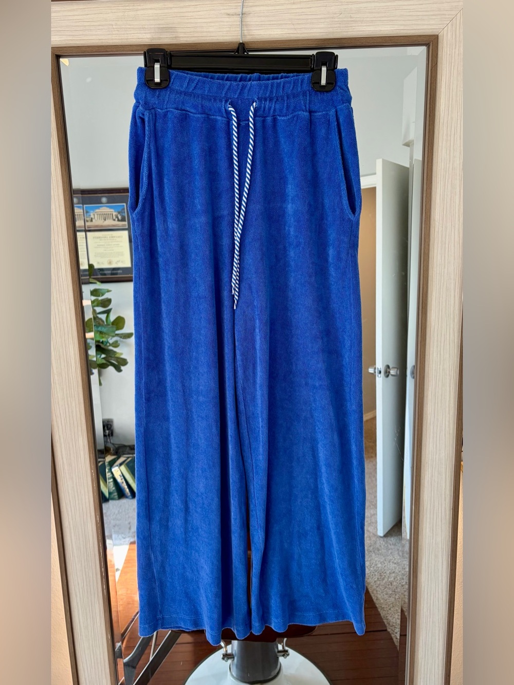 Sundry loop terry wide leg crop pants in blue 100% cotton terrycloth size Small